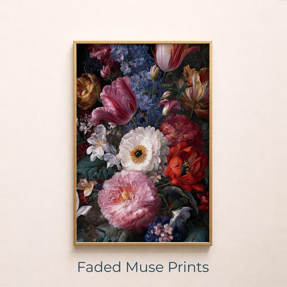 Vintage Jewel Tone Floral Bouquet Art Print