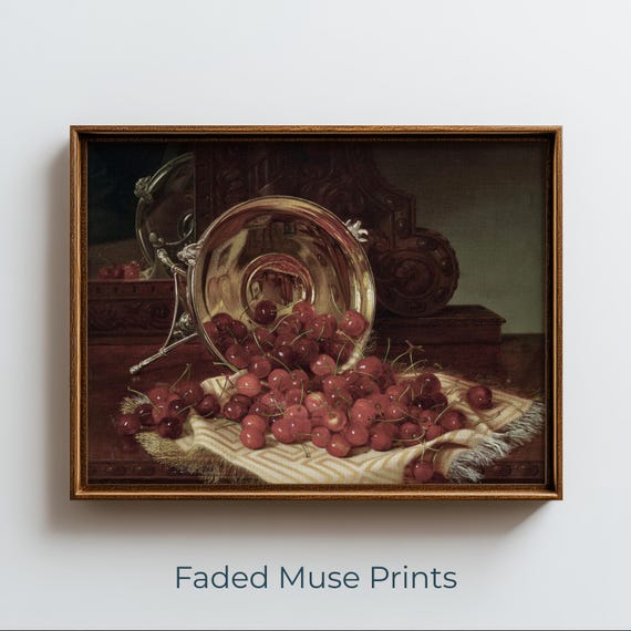 Ripe Cherries Still Life Painting Classic Farmhouse Vintage Art Digital Download 970