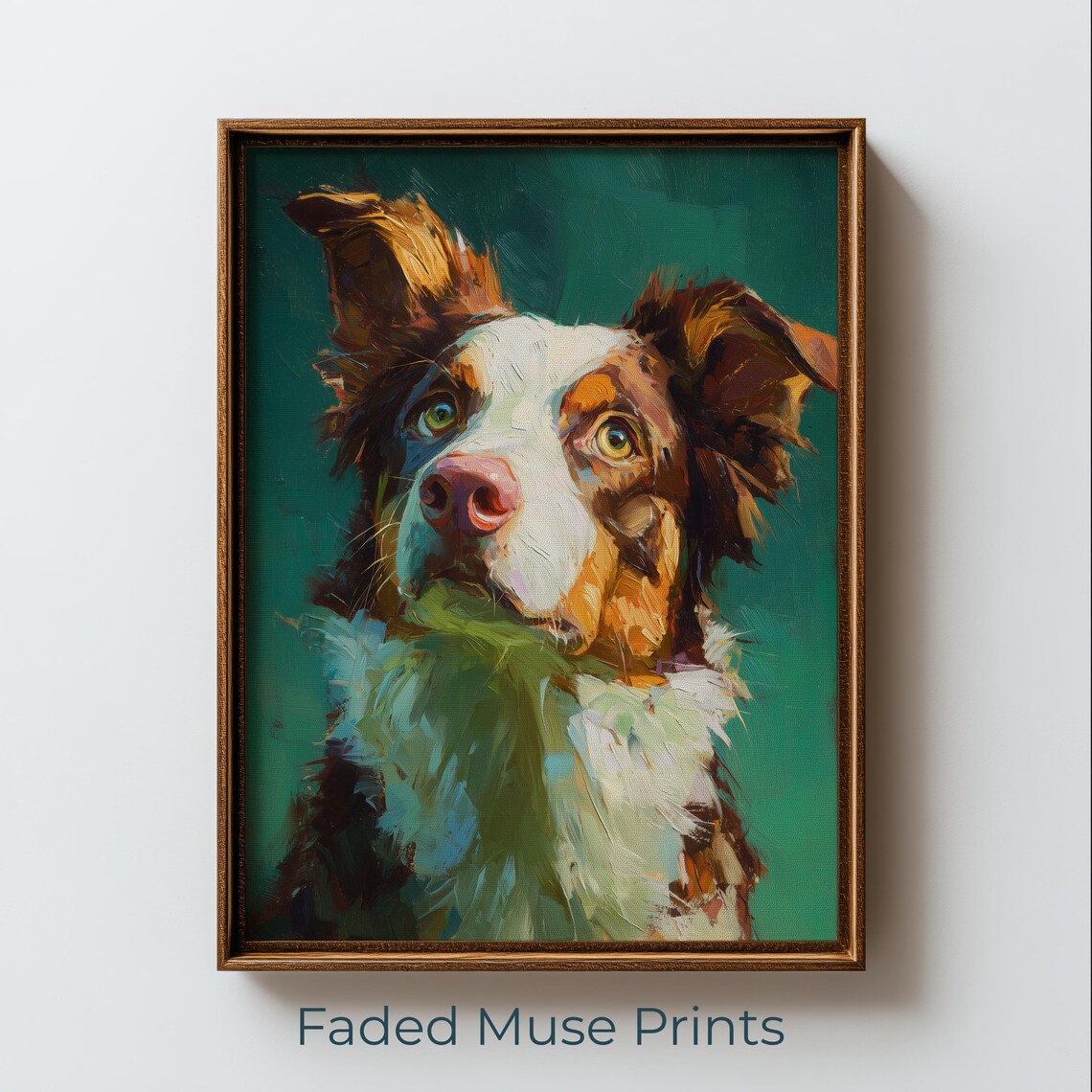 Australian Shepherd Portrait Teal Green Dog Art Printable Wall Digital Download 2783