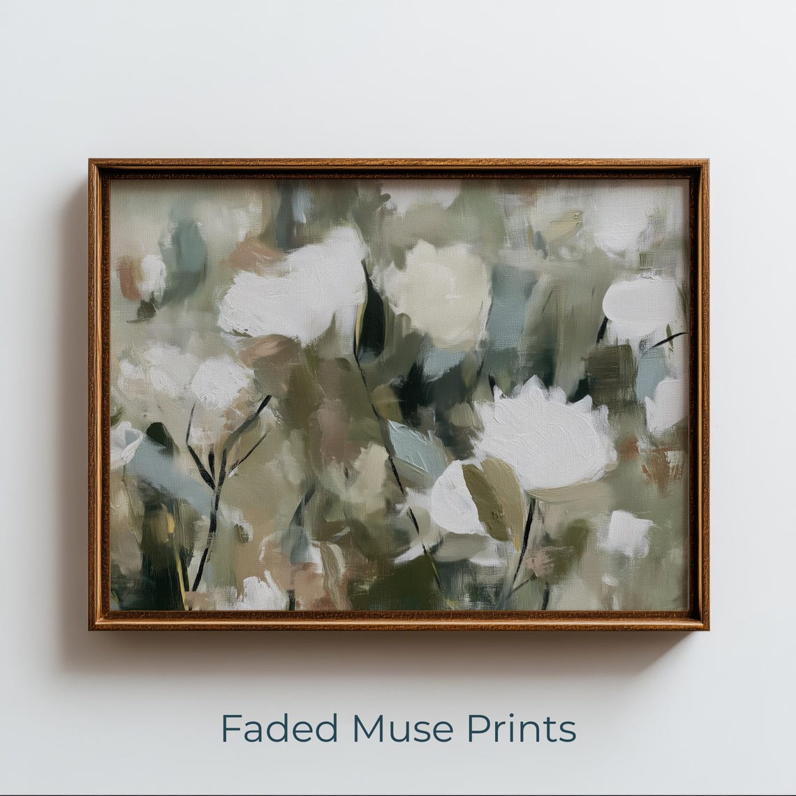 Soft White Garden Blooms Print Abstract Floral Cottagecore Painting