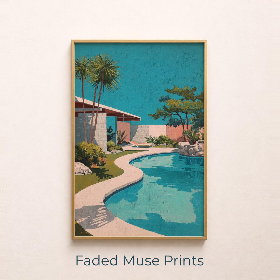 Midcentury Modern Swimming Pool Turquoise Retro Vacation Poster