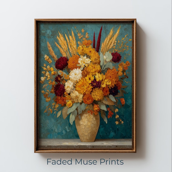 Vintage Floral Bouquet In Vase Autumn Maximalist Printable Wall Art Digital Download 2635