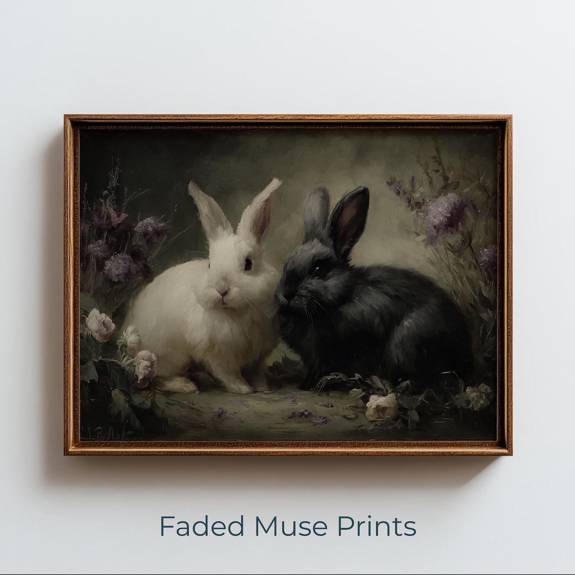 Moody Gothic Rabbit Painting, Vintage Dark Art Print