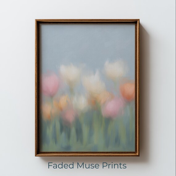 Impressionistic Tulip Blooms Soft Pastel Dreamy Floral Art Poster