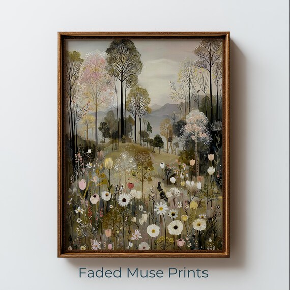 Tranquil Wildflower Meadow English Garden Landscape Wall Art
