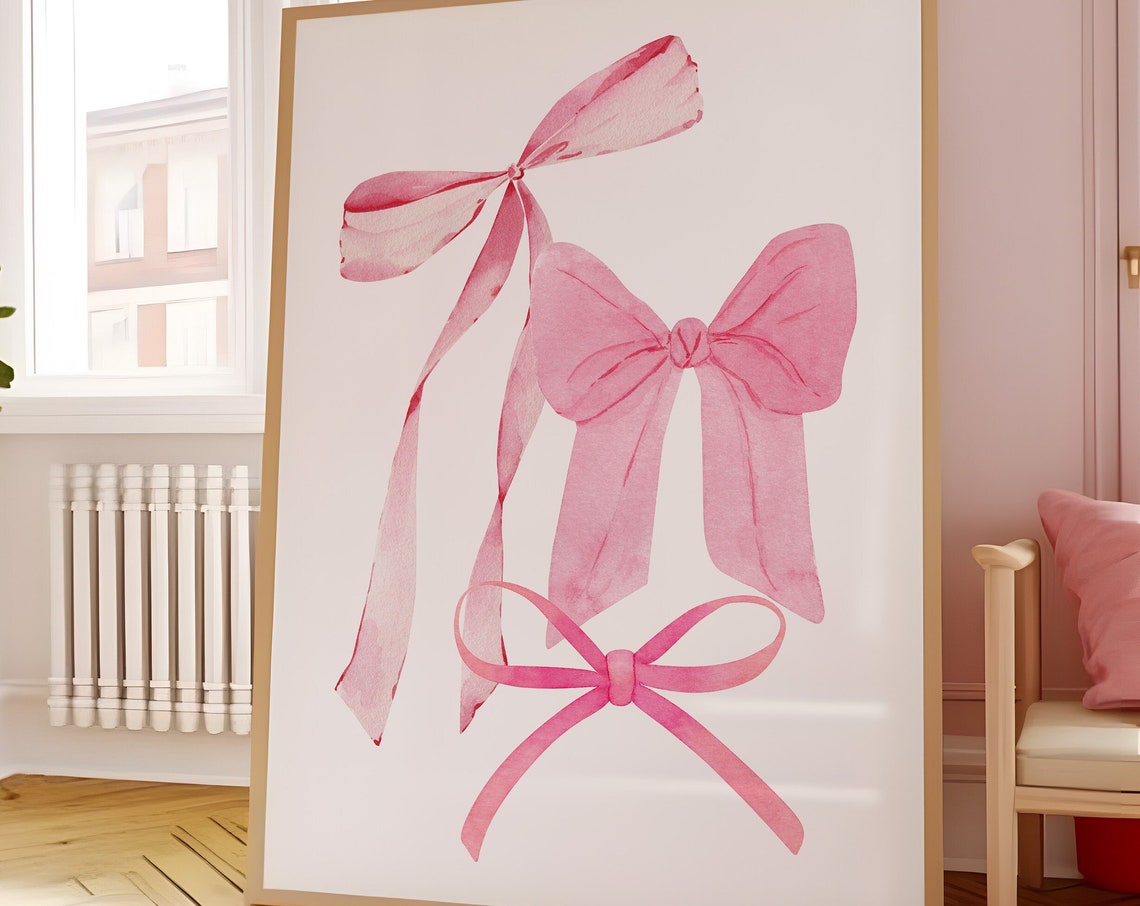 Pink Watercolor Bow Trio Balletcore Coquette Room Decor Poster