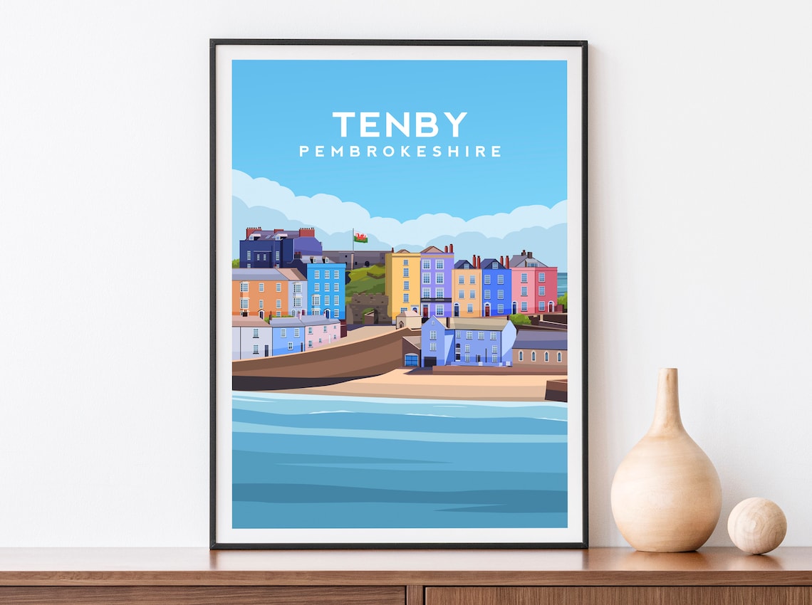 Tenby Travel Poster, Pembrokeshire South Wales