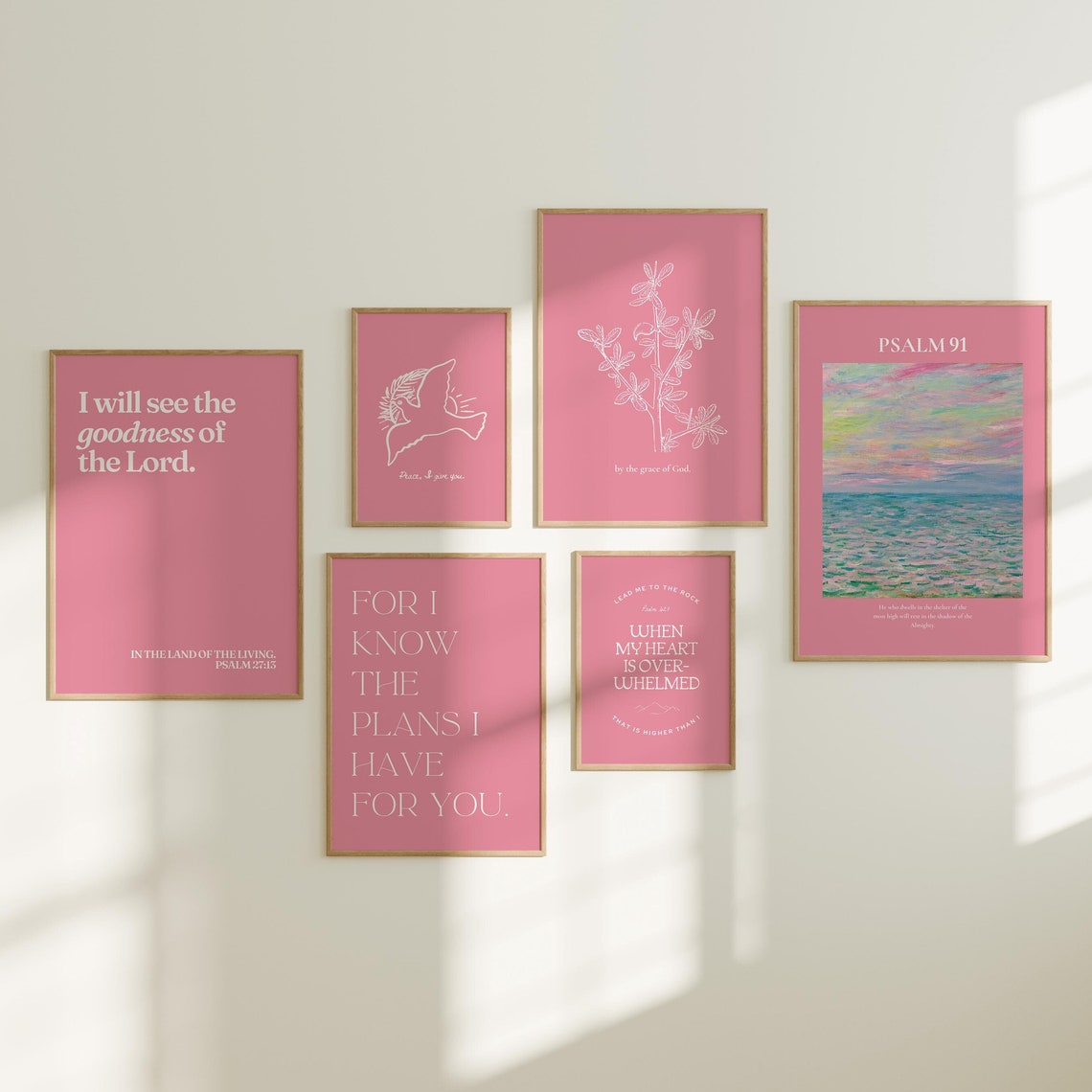 Christian Prints Bundle Pink Girly Wall Art Bible Verse Trendy Apartment Decor Minimalist Scripture Wall Art