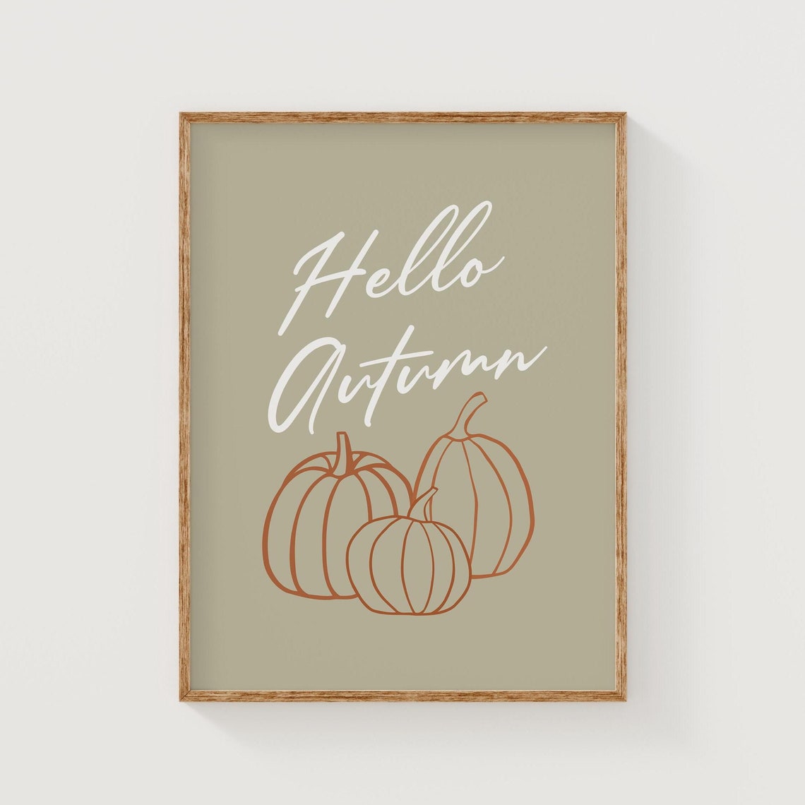 Hello Autumn Pumpkins Script Sage Fall Seasonal Quote Art Poster