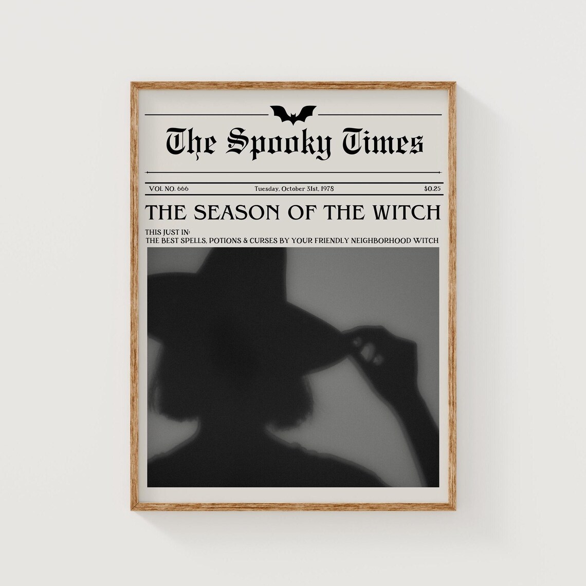 The Spooky Times Vintage Halloween Newspaper Witch Art Poster