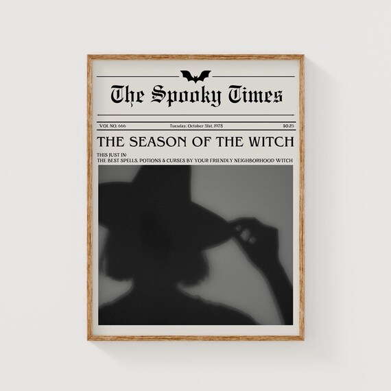 The Spooky Times Vintage Halloween Newspaper Witch Art Poster
