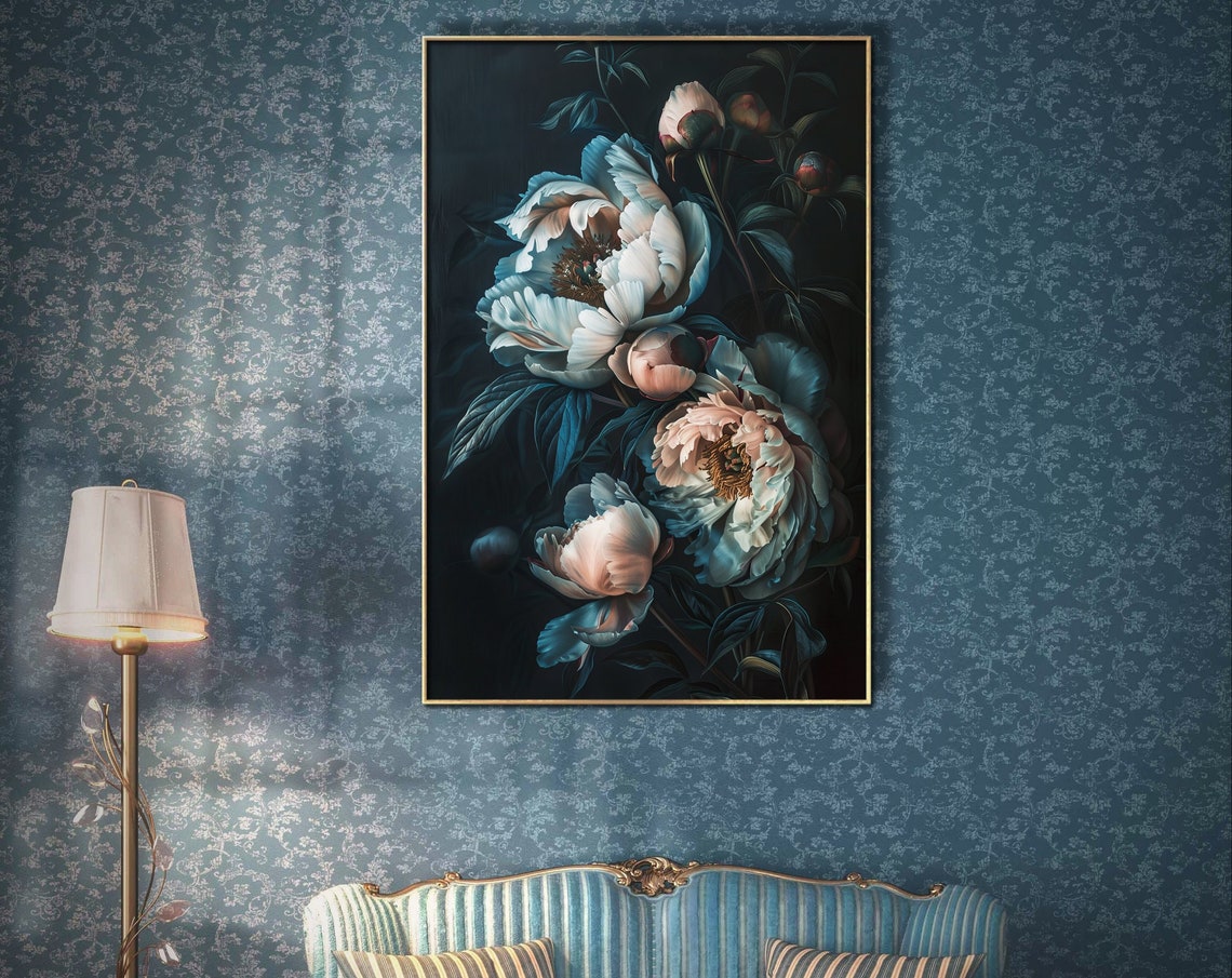 Peony Elegance Baroque Moody Floral Still Life Gothic Art Poster
