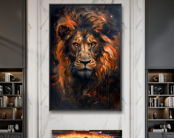 King Lion Art Print, Exotic Realistic Portrait