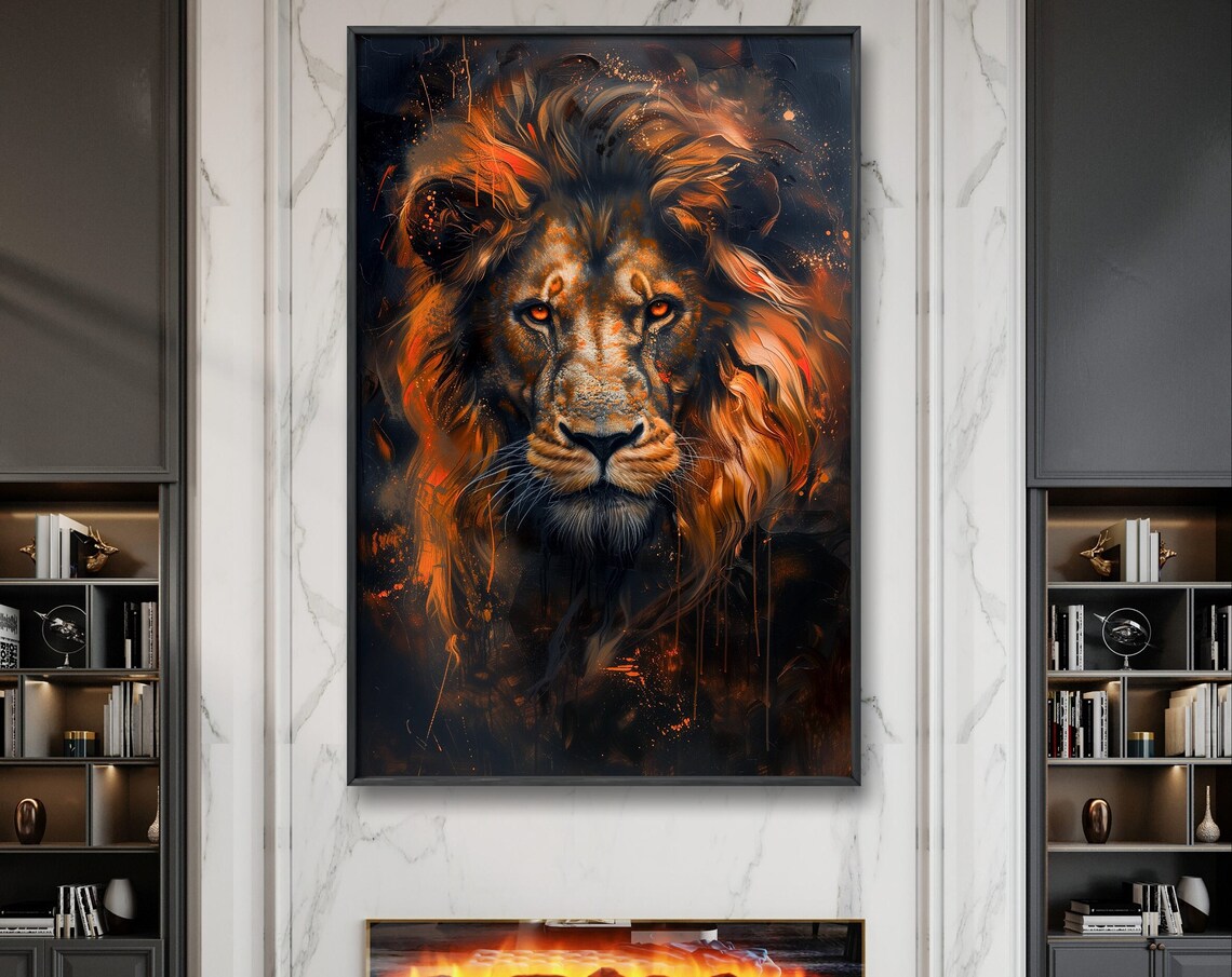 King Lion Art Print, Exotic Realistic Portrait