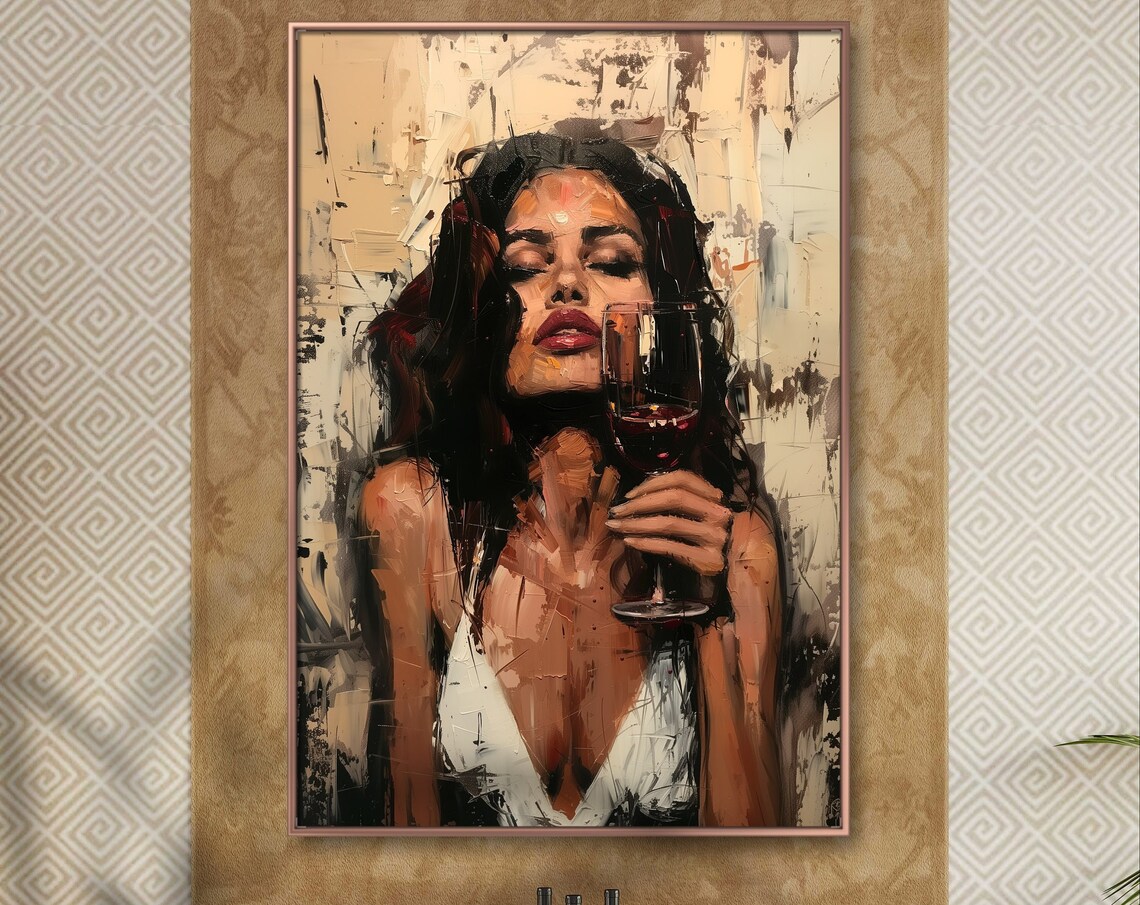 Red Wine Elegance Female Illustration, Art Print
