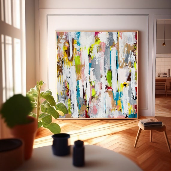 Large Abstract Art Modern Beige Abstract Painting Print On Contemporary Art Wall Decor Square Abstract Paintings Colorful Abstract