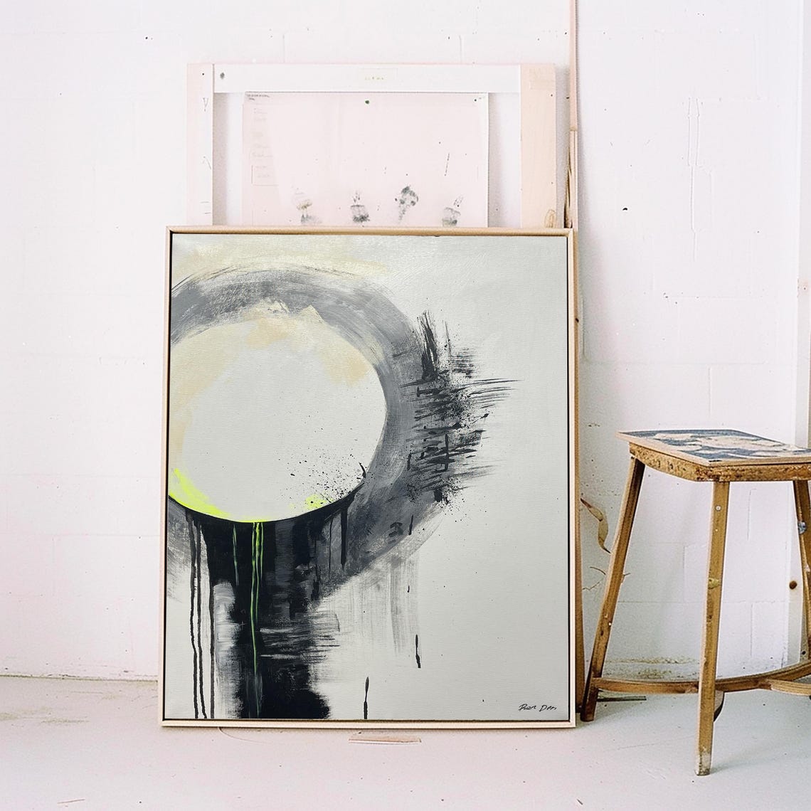 Black and White Enso Circle with Neon Yellow Accents Modern Poster - Image 4