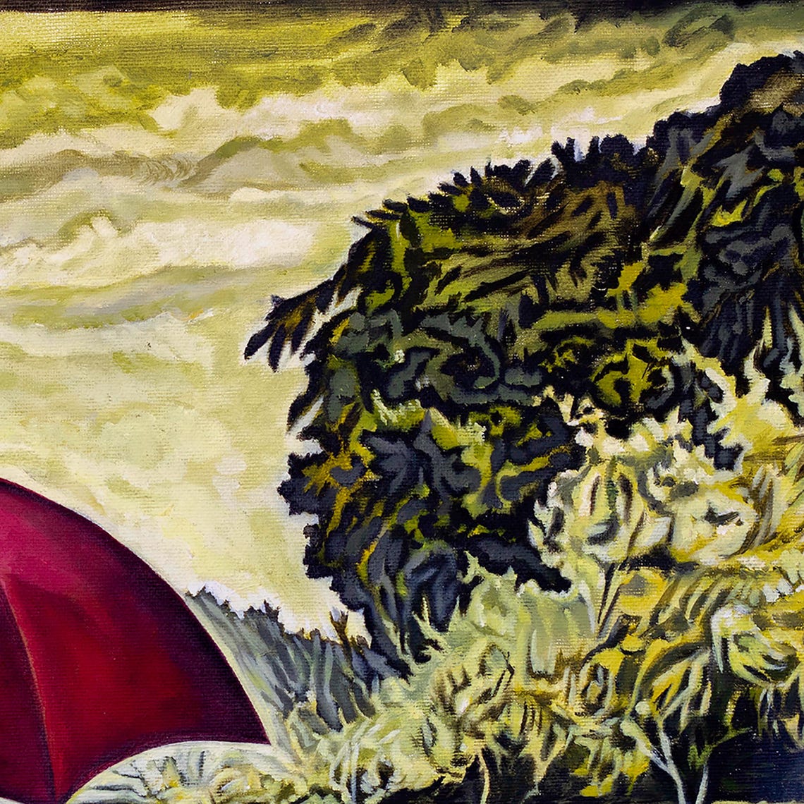 Red Umbrella Expressionist Yellow Green Landscape Art Poster