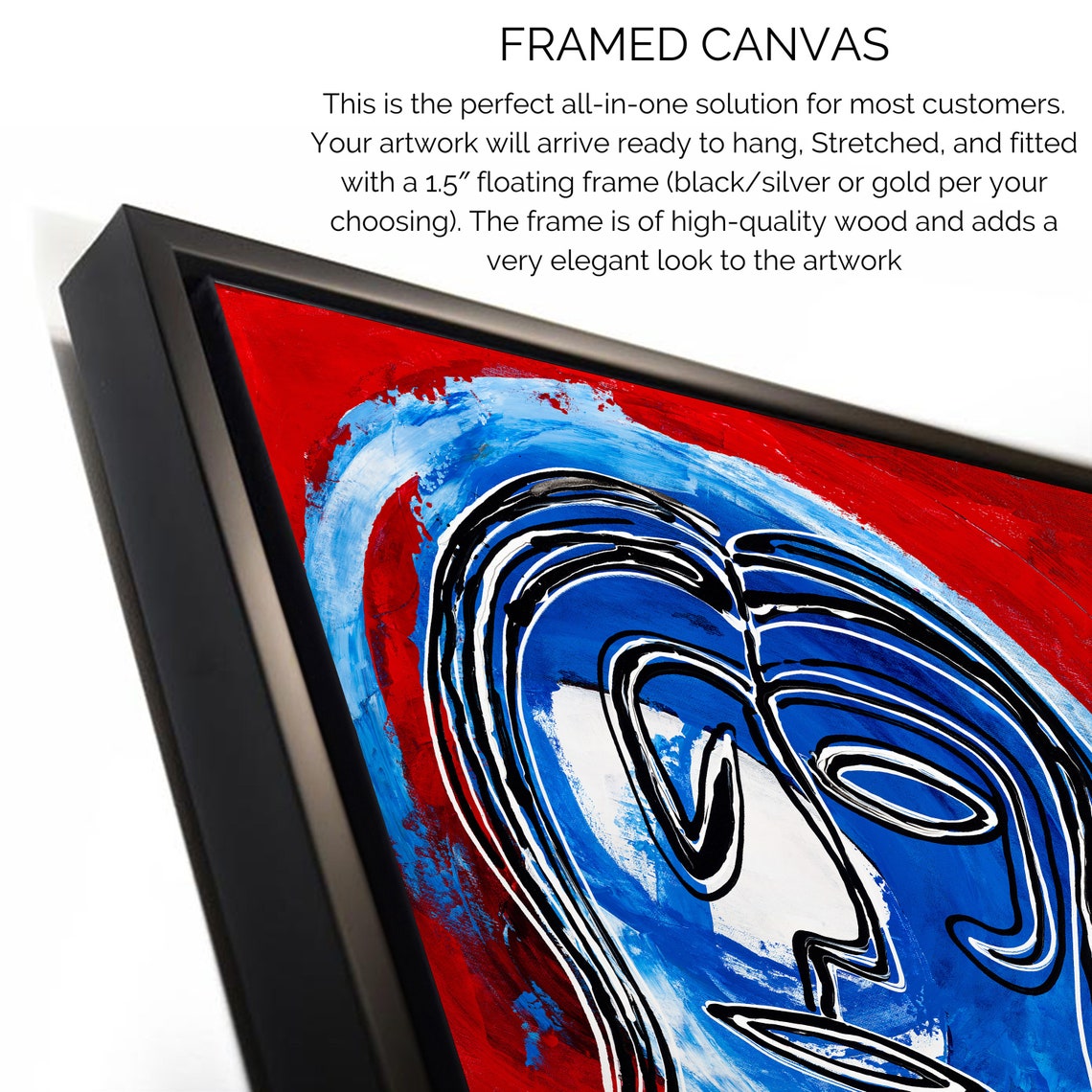 Bold Blue Face Line Art on a Red Background Modern Abstract Poster - Image 2