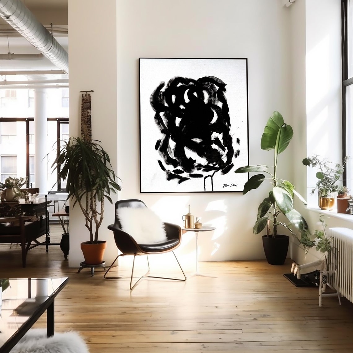 Black Ink Swirl on White Background Bold Minimalist Art Print - Image 6