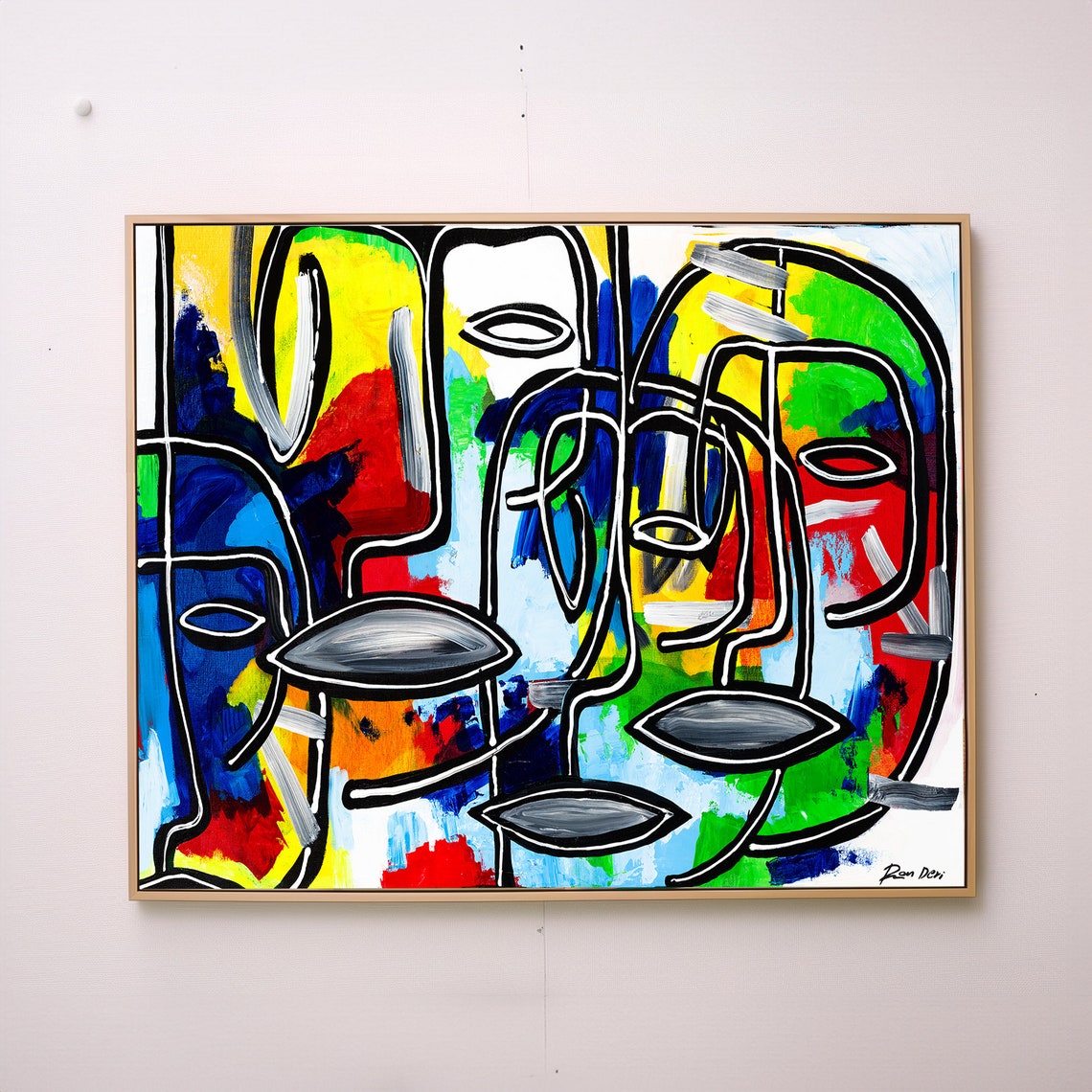 Ron Deri Bold Multicolor Faces Abstract Original Painting Poster