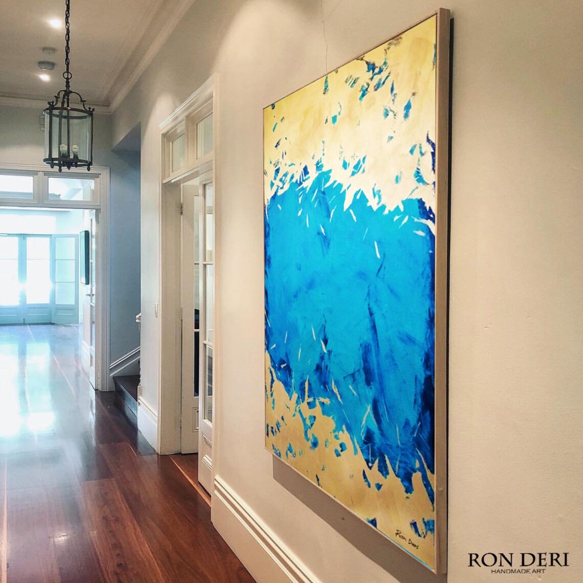 Energy Blue Minimalist Gold Painting, Abstract Art - Image 3