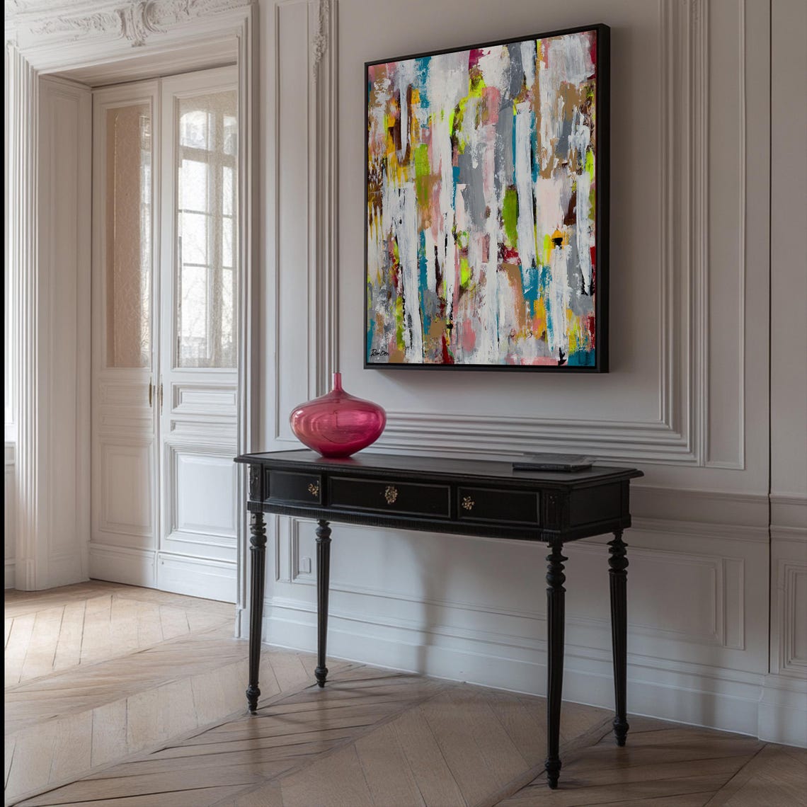 Cascading Color Strokes on White Vertical Modern Abstract Poster - Image 5