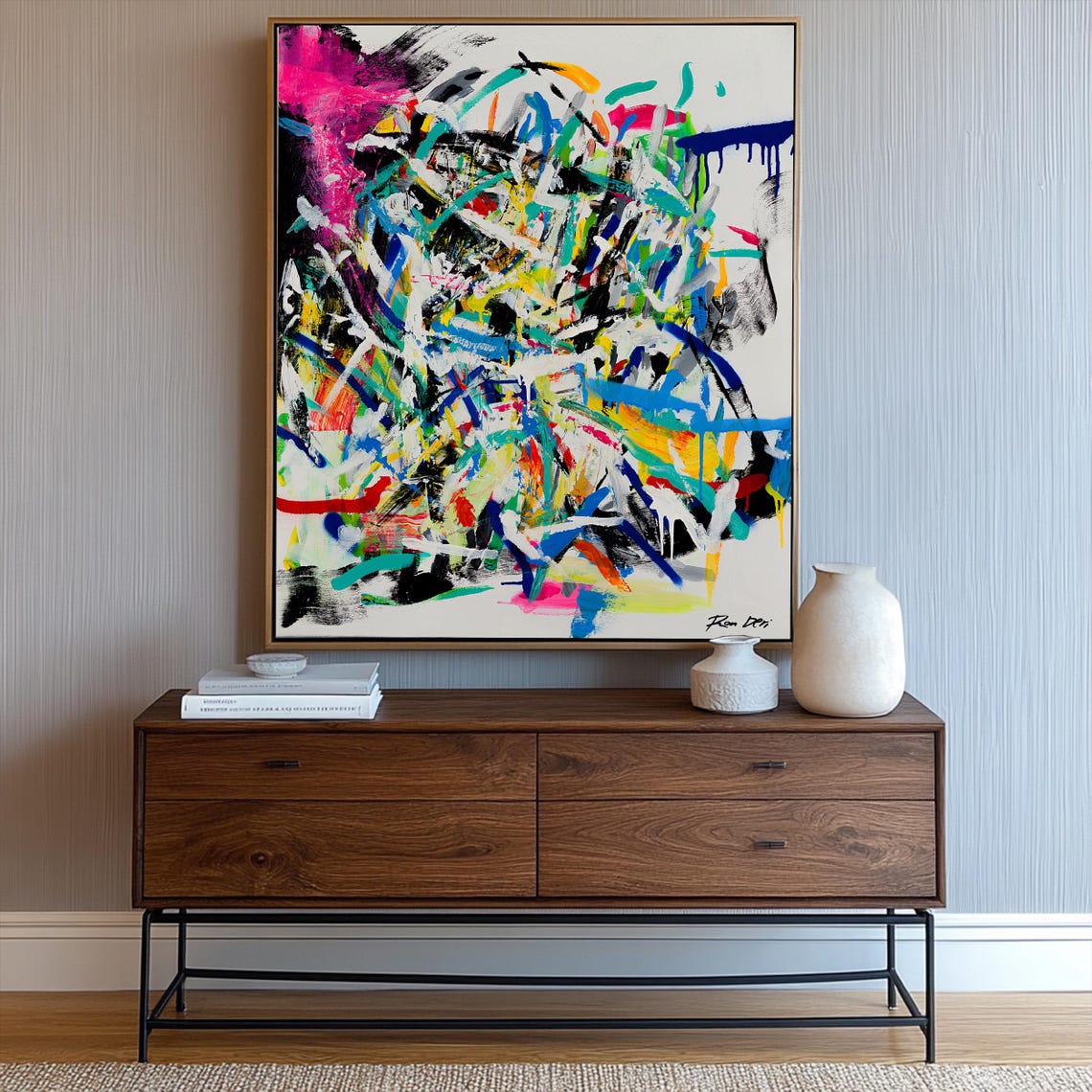 Blue Drip Chaotic Brush Stroke Vertical Modern Abstract Poster - Image 5