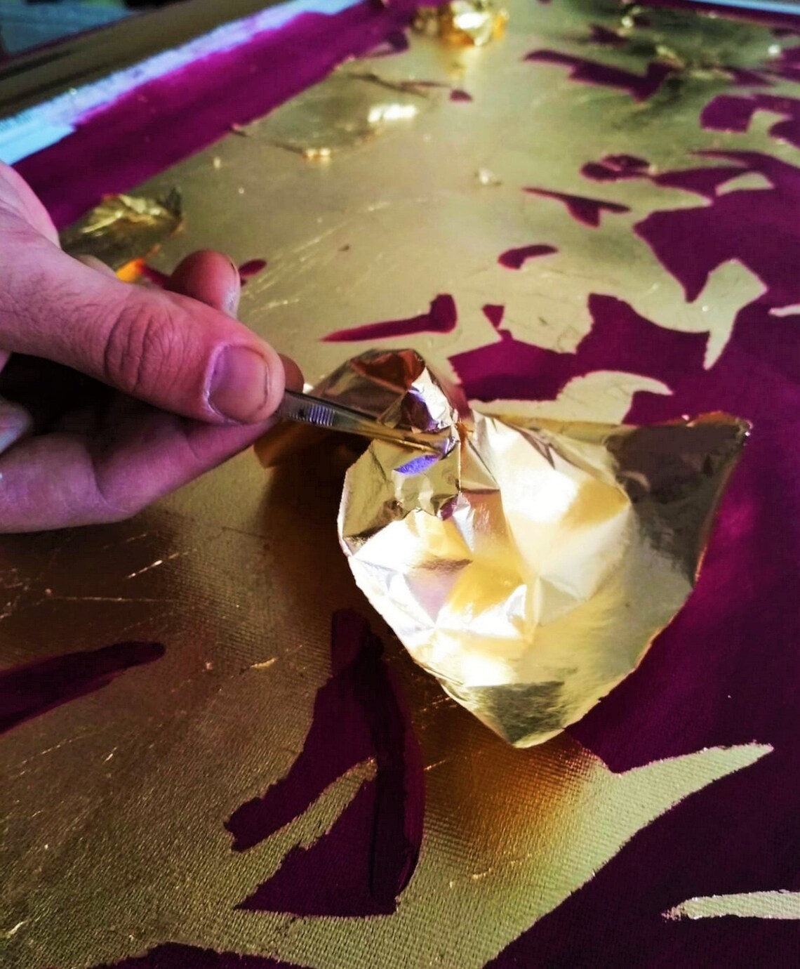 Gold Leaf Purple Abstract Wall Art Print, Large - Image 3