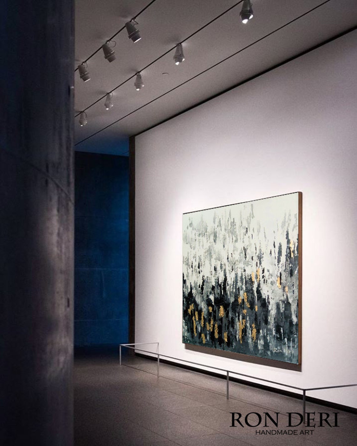 White Black And Gold Abstract Forest Painting By Ron Deri Poster - Image 2