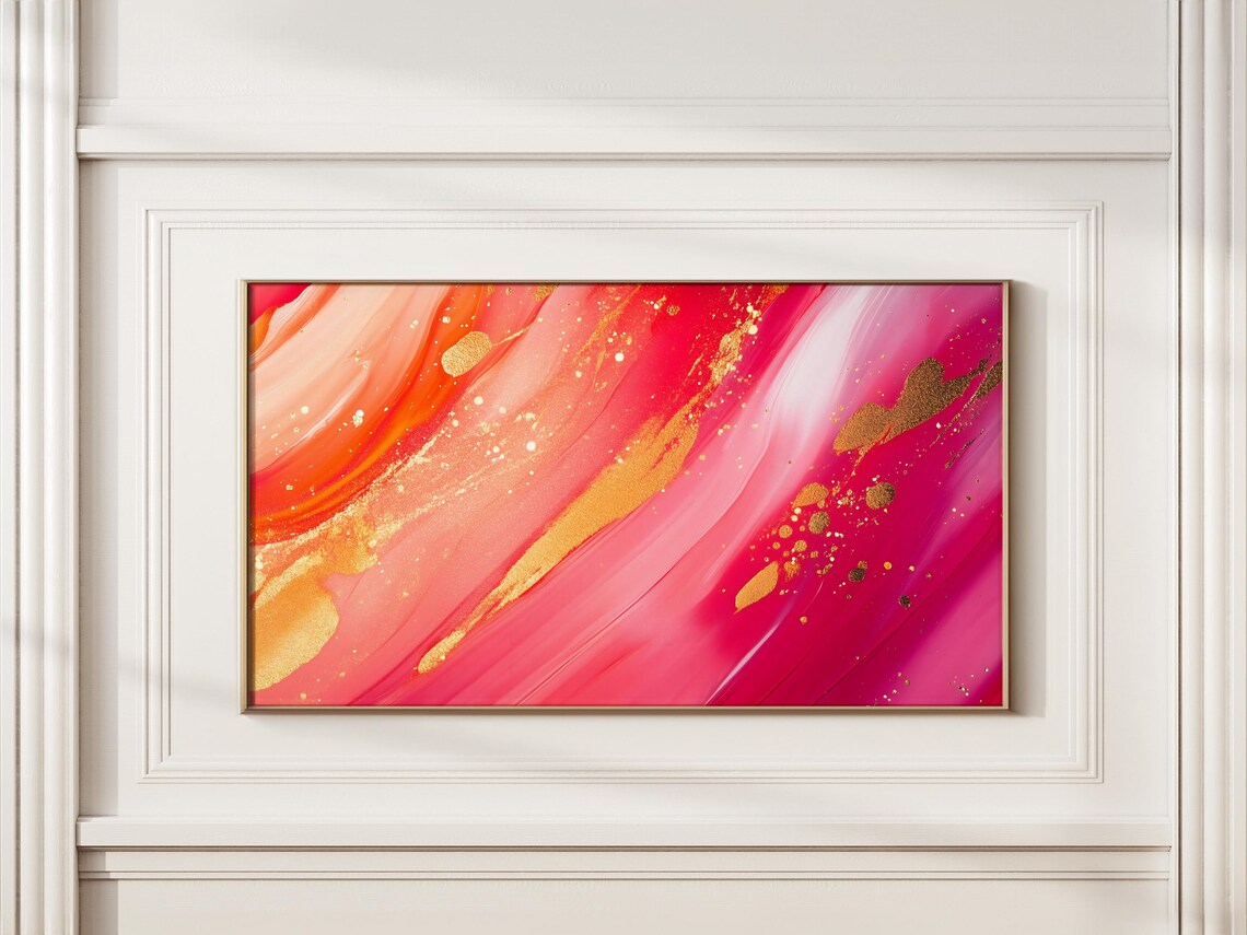Red Gold Abstract Frame Tv Art Luxury Fluid Painting Bold Modern Art For Frame Tv Luxurious Red And Gold Modern Minimal - Image 4