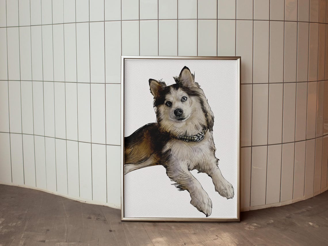 Custom Dog Portrait Sketch White Shepherd Style Smiling Pet Wall Art - Image 3