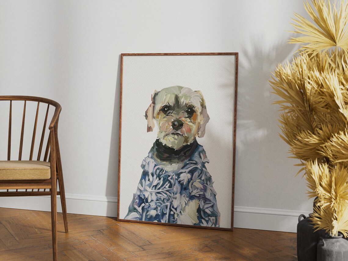 Abstract Watercolor Dog Portrait Cream Tan Modern Pet Wall Art Print - Image 4
