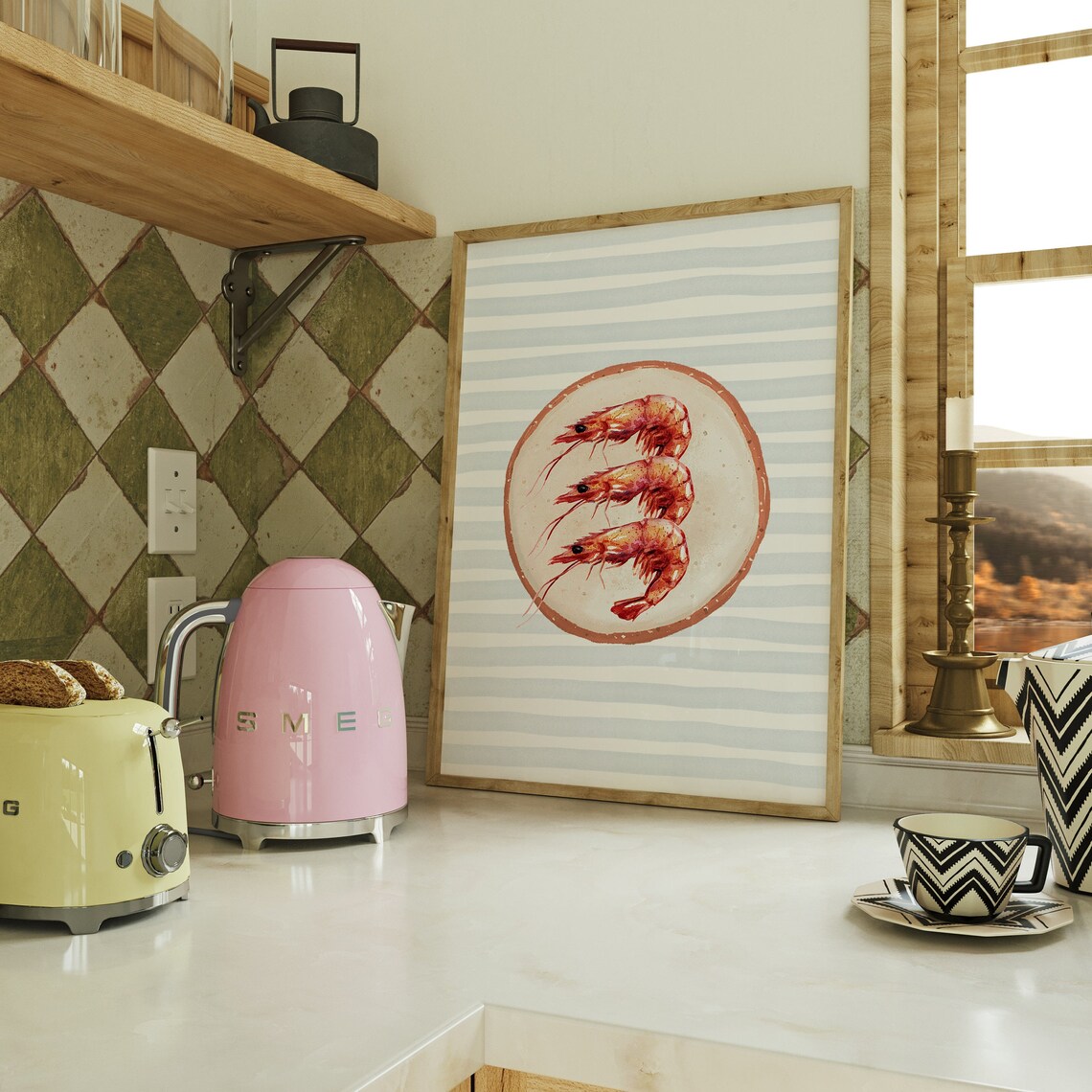Prawn Print Vintage Food Poster, Retro Kitchen Decor - Image 4