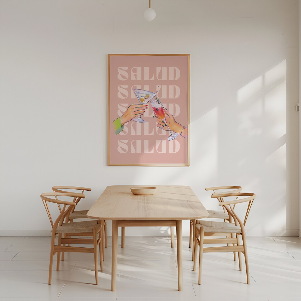Salud Cocktail Cheers Pink Retro Kitchen Bar Cart Artwork Poster - Image 4
