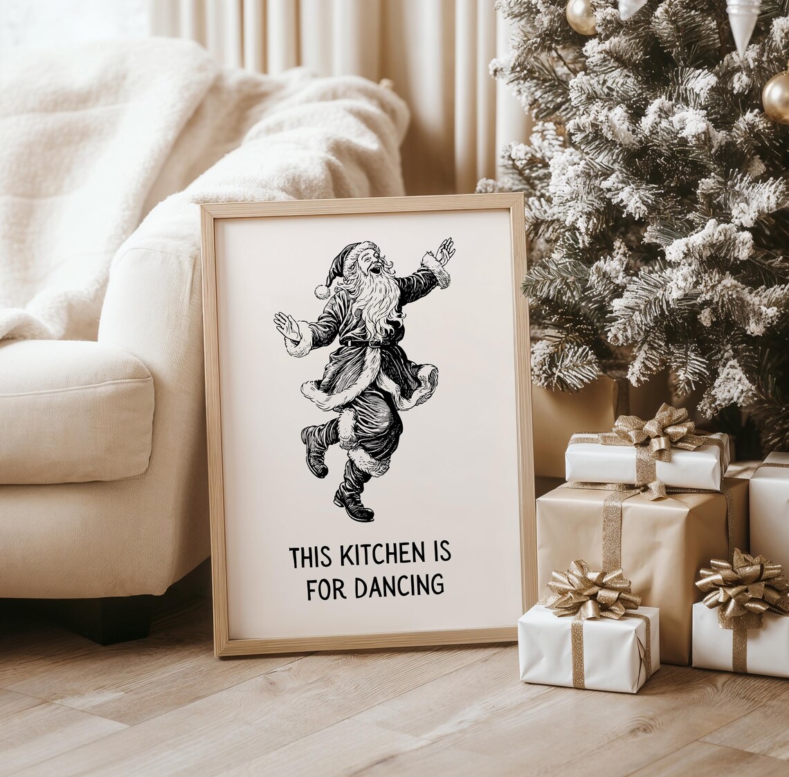 This Kitchen Is For Dancing Santa Vintage Retro Christmas Kitchen Poster