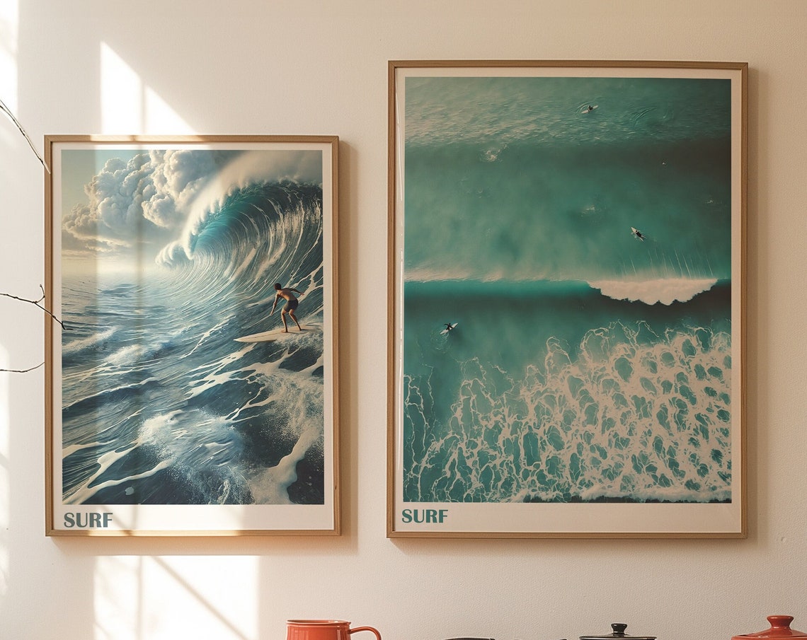 Surf Wall Art Set of 2 Prints, Blue Coastal Poster - Image 3