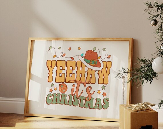 Yeehaw It's Christmas Cowboy Hat Retro Western Holiday Poster