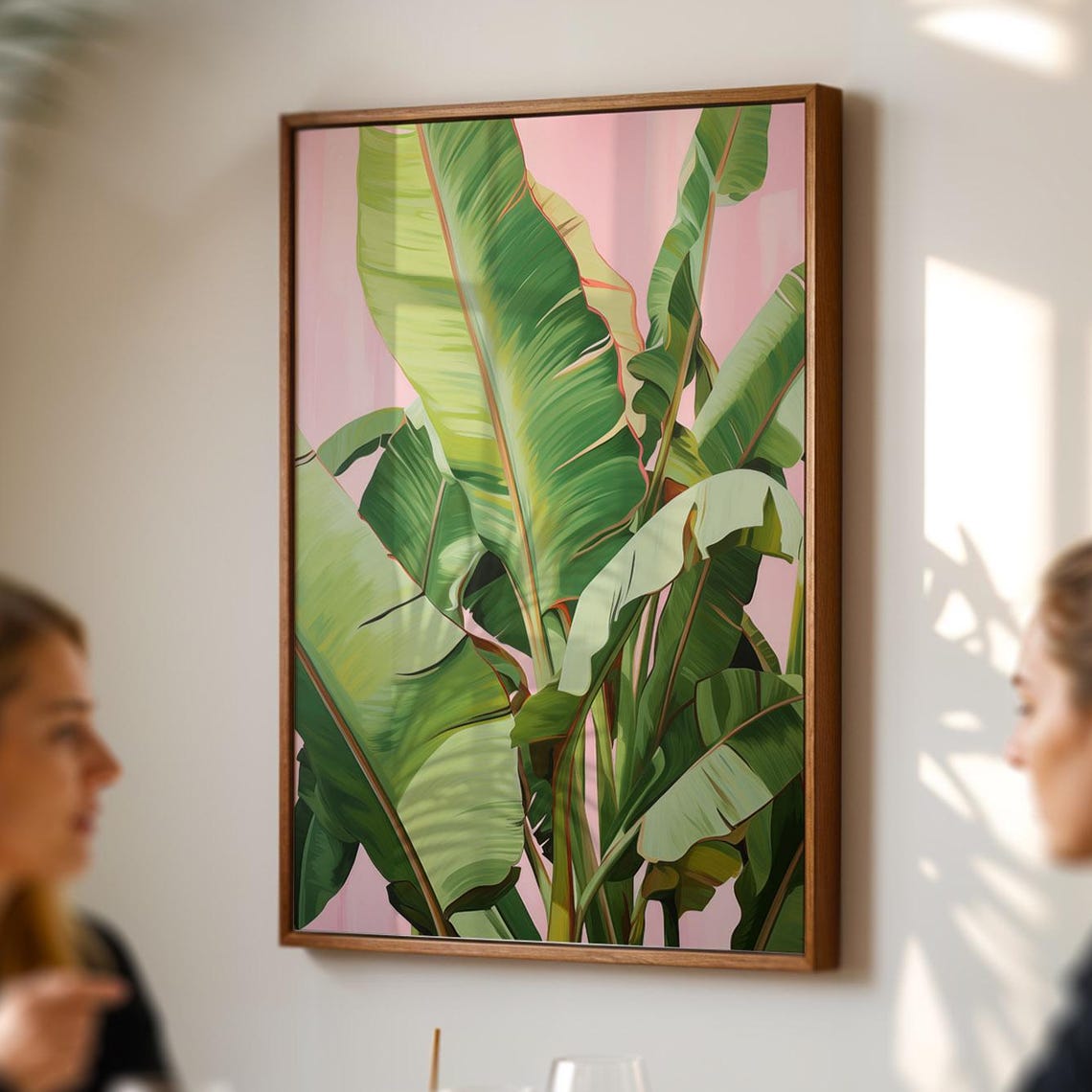 Tropical Banana Leaves On Pink Background Botanical Wall Art