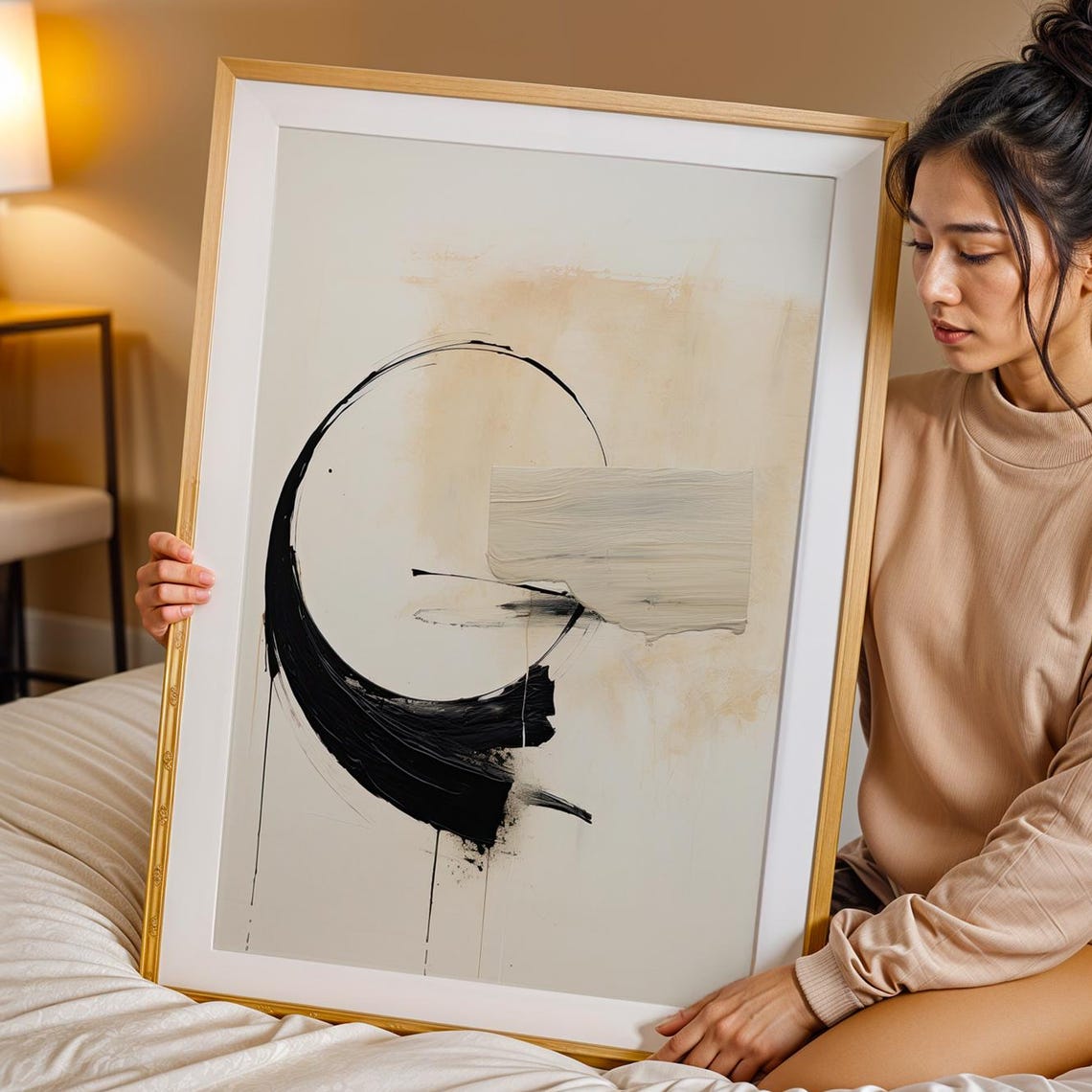 Black And Beige Zen Abstract Brushstroke Minimalist Japan Poster