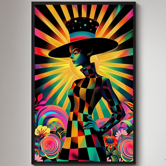 A Woman In Vivid Garden Poster Illustration Print Wall Art Instant