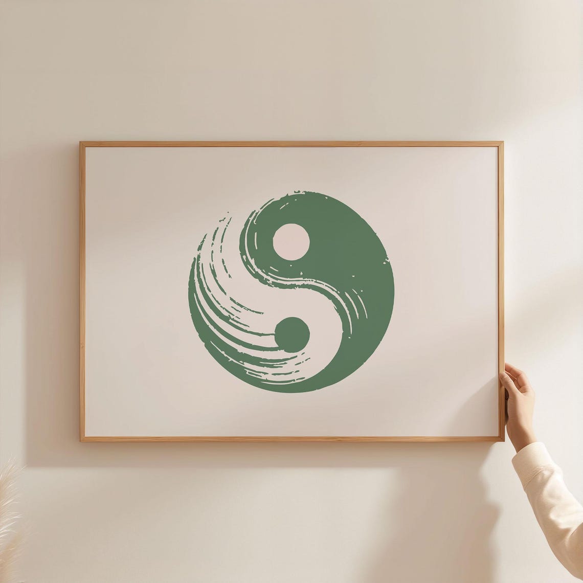 Green Yin Yang Brushstroke Horizontal Landscape Zen Art Poster