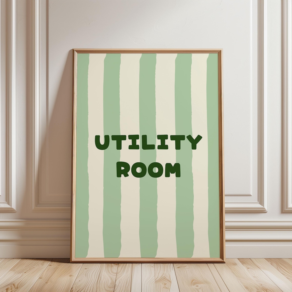Utility Room Sage Green Striped Typography Wall Sign Art Print