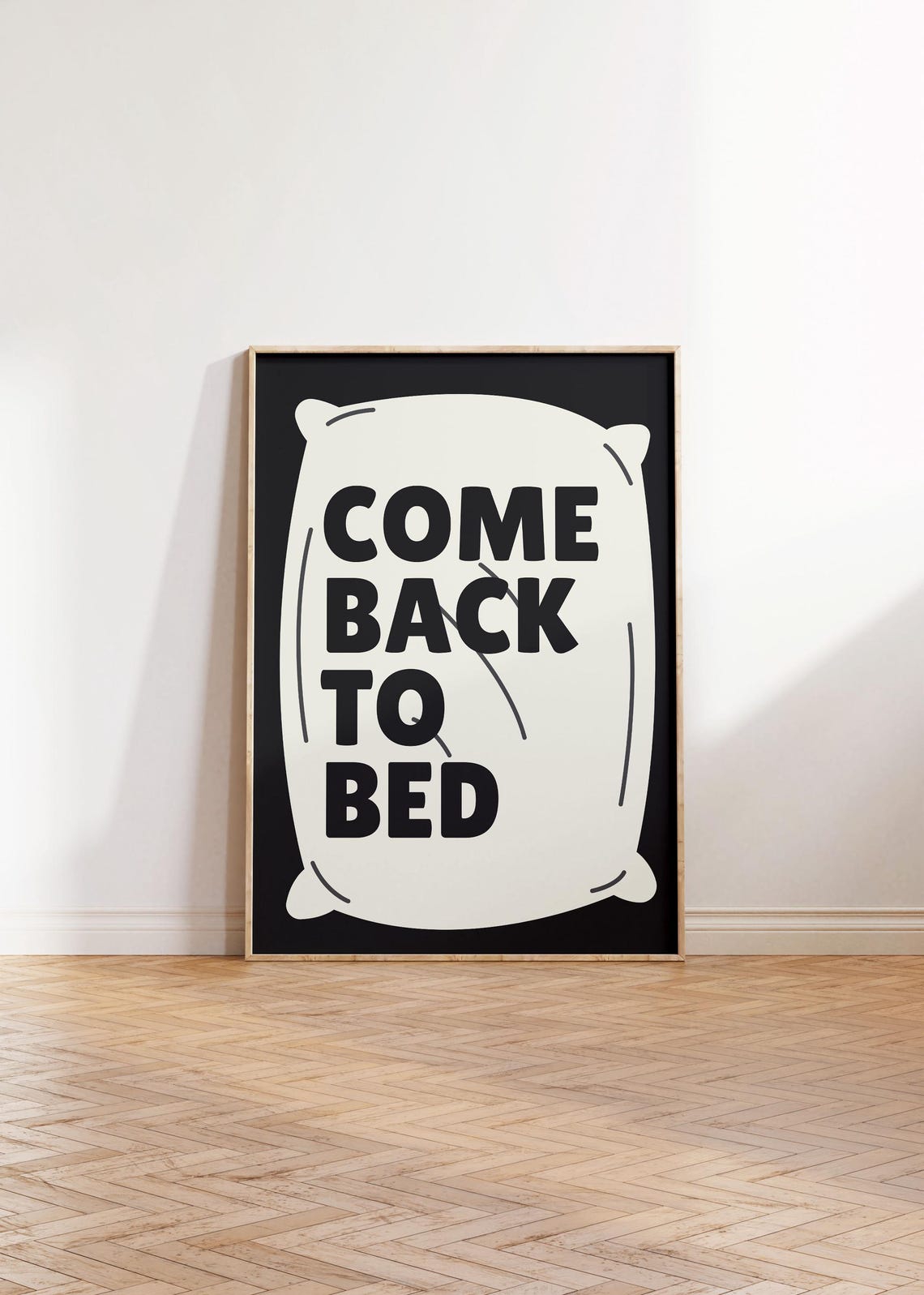 Come Back To Bed Black Pillow Girly Bedroom Print Retro Typography Positive Affirmation Wall Art Room Decor