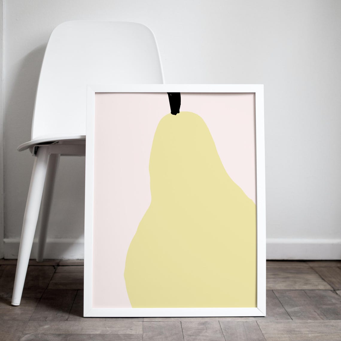 Minimalist Yellow Pear Fruit Art Blush Pink Modern Kitchen Poster