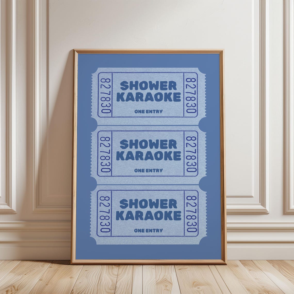 Shower Karaoke Ticket Bathroom Print Funny Blue Trendy Wall Decor Art