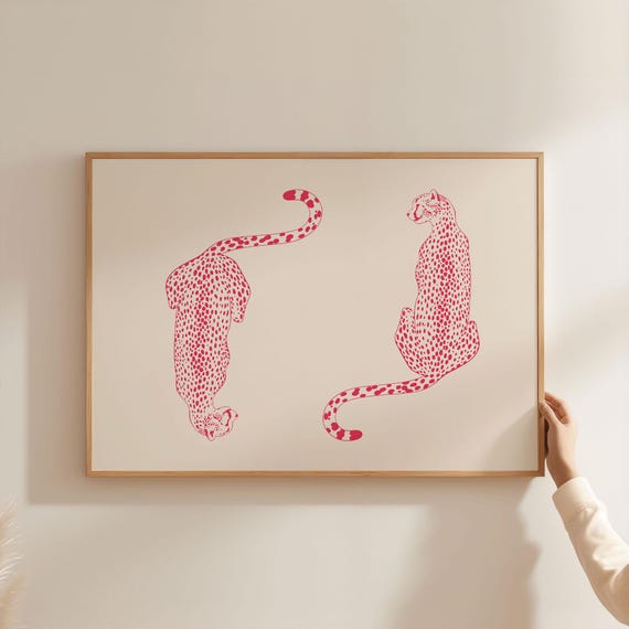 Abstract Cheetah Leopard Print Cute Pink Animal Art For Kids Room Colorful Decor Instant