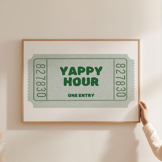 Yappy Hour Green Ticket Stub Bar Cart Retro Decor Wall Poster