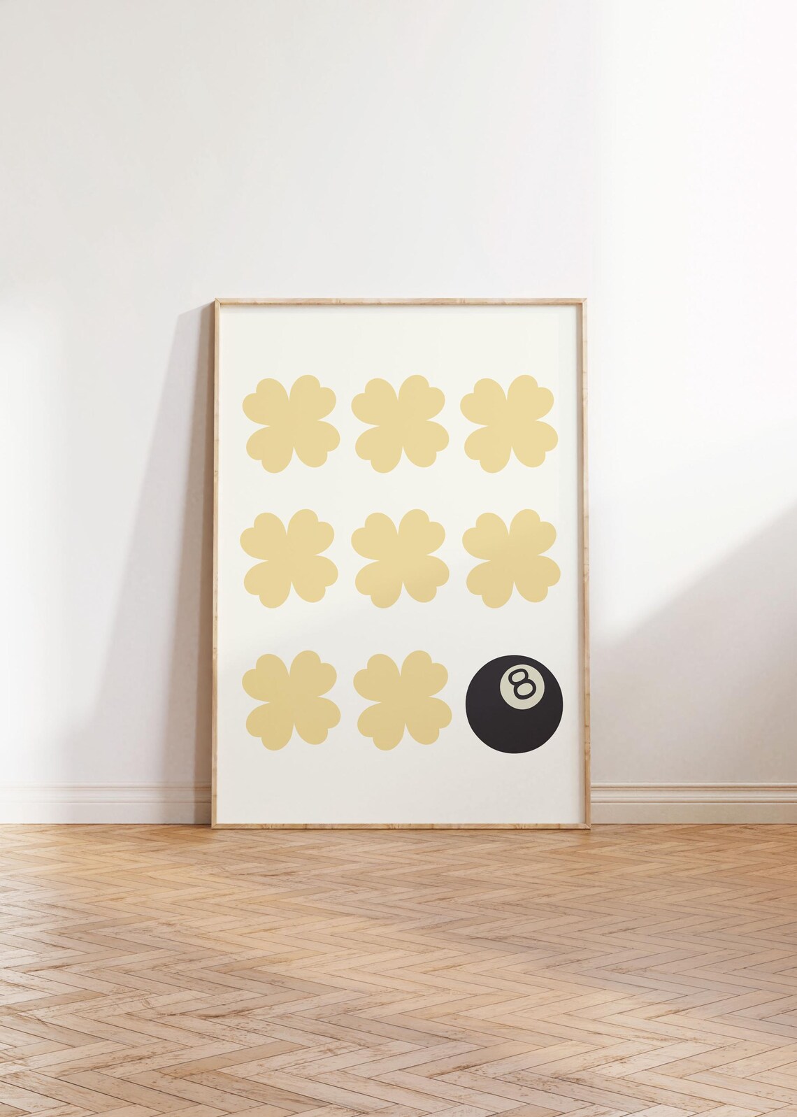 Sunny Yellow Lucky Clovers With Black 8 Ball Retro Fun Print