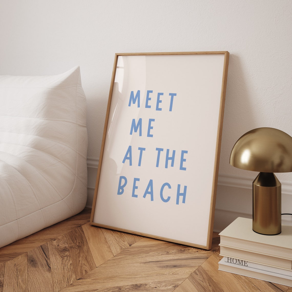 Meet Me at the Beach Blue Coastal Typography Summer Quote Poster